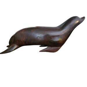 Vintage Hand Carved Ironwood Seal Sea Lion Statue Wood Figure Sculpture Read Des